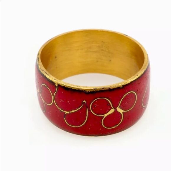 VTG Gold Enamel Cloisonné Abstract Wide Ring - Picture 1 of 12